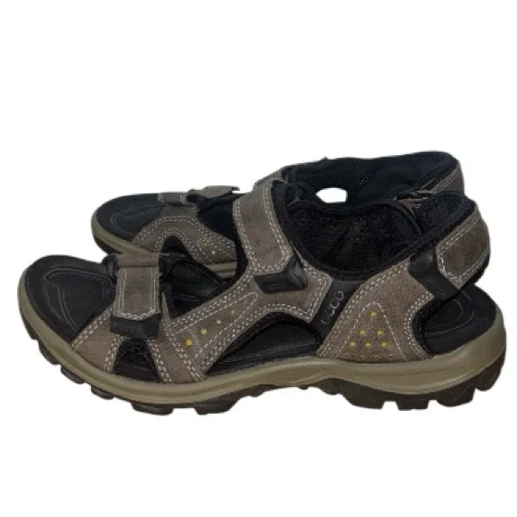 Ecco Offroad Receptor Sandals Nubuck Suede Leather Brown Black Straps Mens 43 - Picture 3 of 6